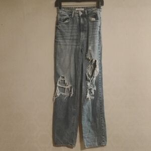 PacSun Light Blue Distressed 90s Boyfriend   Straight Leg Jeans, Size 24.
